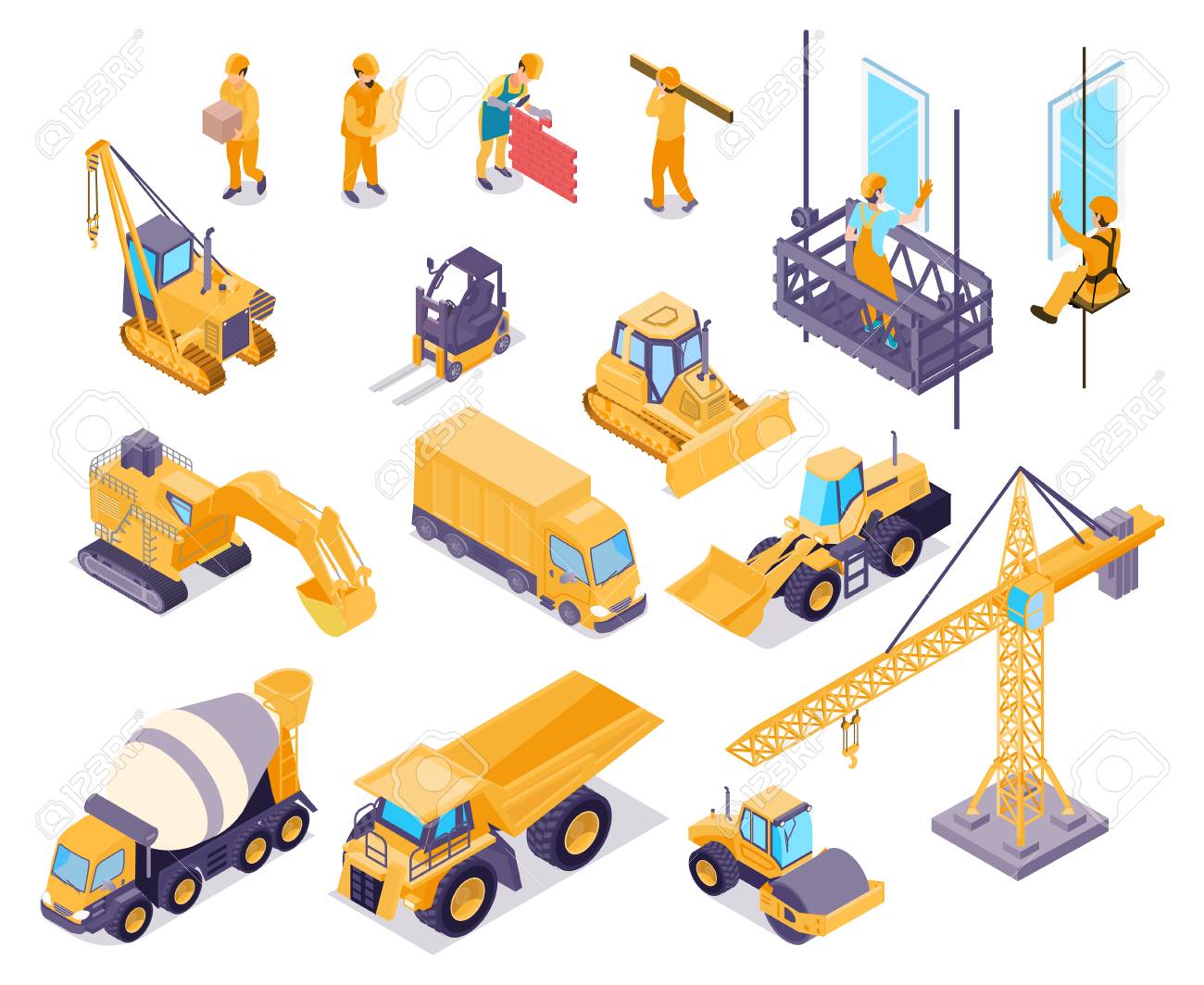 Construction isometric icons set with workers and various equipment for house building isolated on white background 3d vector illustration - 110151389 Construction isometric icons set with workers and various equipment for house building isolated on white background 3d vector illustration - 110151389
