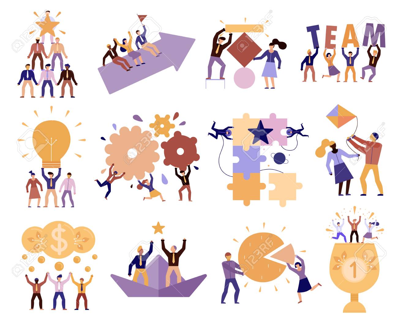 Effective teamwork in workplace 12 cartoon compositions of successful team members cooperation trust goals commitment vector illustration - 108292403 Effective teamwork in workplace 12 cartoon compositions of successful team members cooperation trust goals commitment vector illustration - 108292403