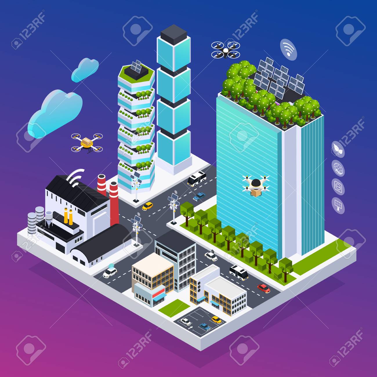 Smart city composition with eco technology symbols isometric vector illustration - 110647085 Smart city composition with eco technology symbols isometric vector illustration - 110647085