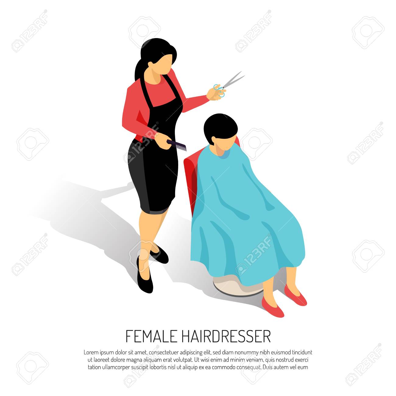 Female Hair Stylist With Comb And Scissors During Work On White