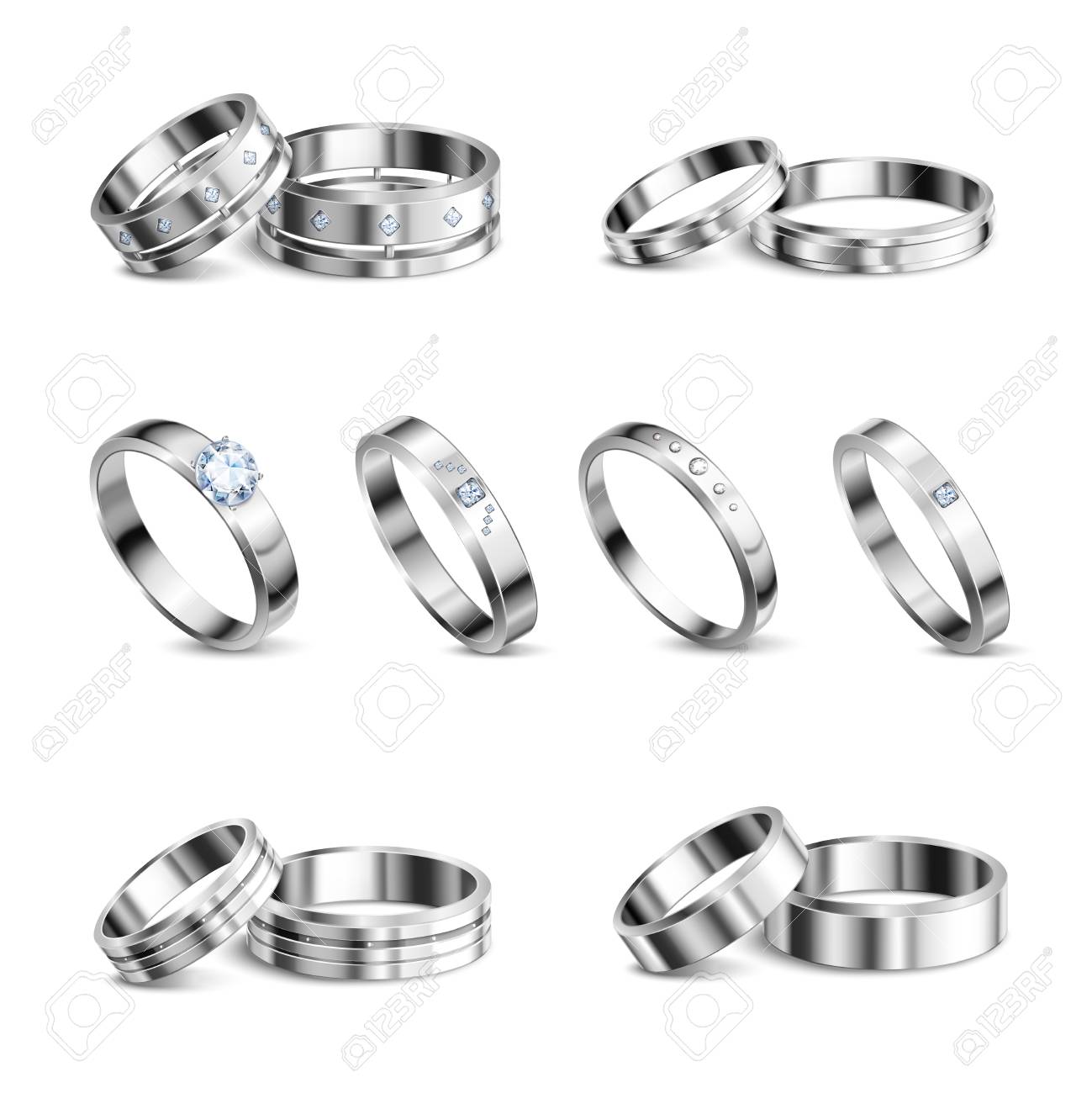 White gold platina noble metals wedding rings 6 realistic isolated sets jewelry shadow neutral background vector illustration - 119530542 White gold platina noble metals wedding rings 6 realistic isolated sets jewelry shadow neutral background vector illustration - 119530542