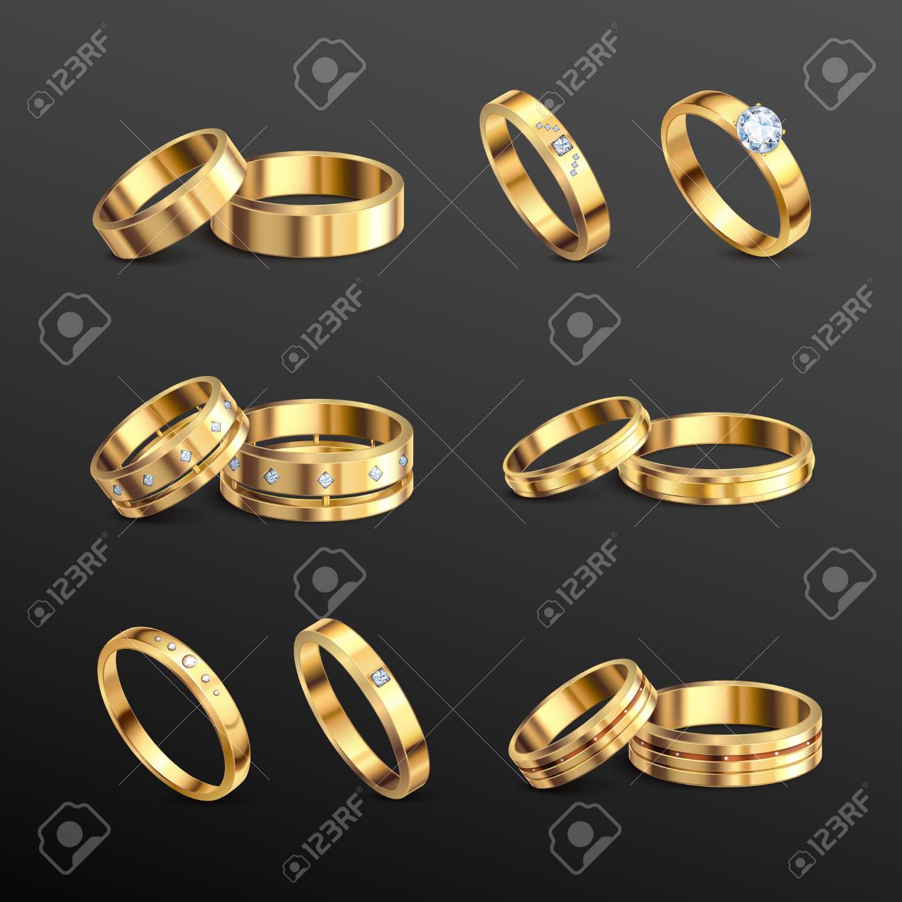 Gold Jewelry Diamond Luxury Engagement Wedding Couple Rings 6 Royalty Free Cliparts Vectors And Stock Illustration Image 120729064