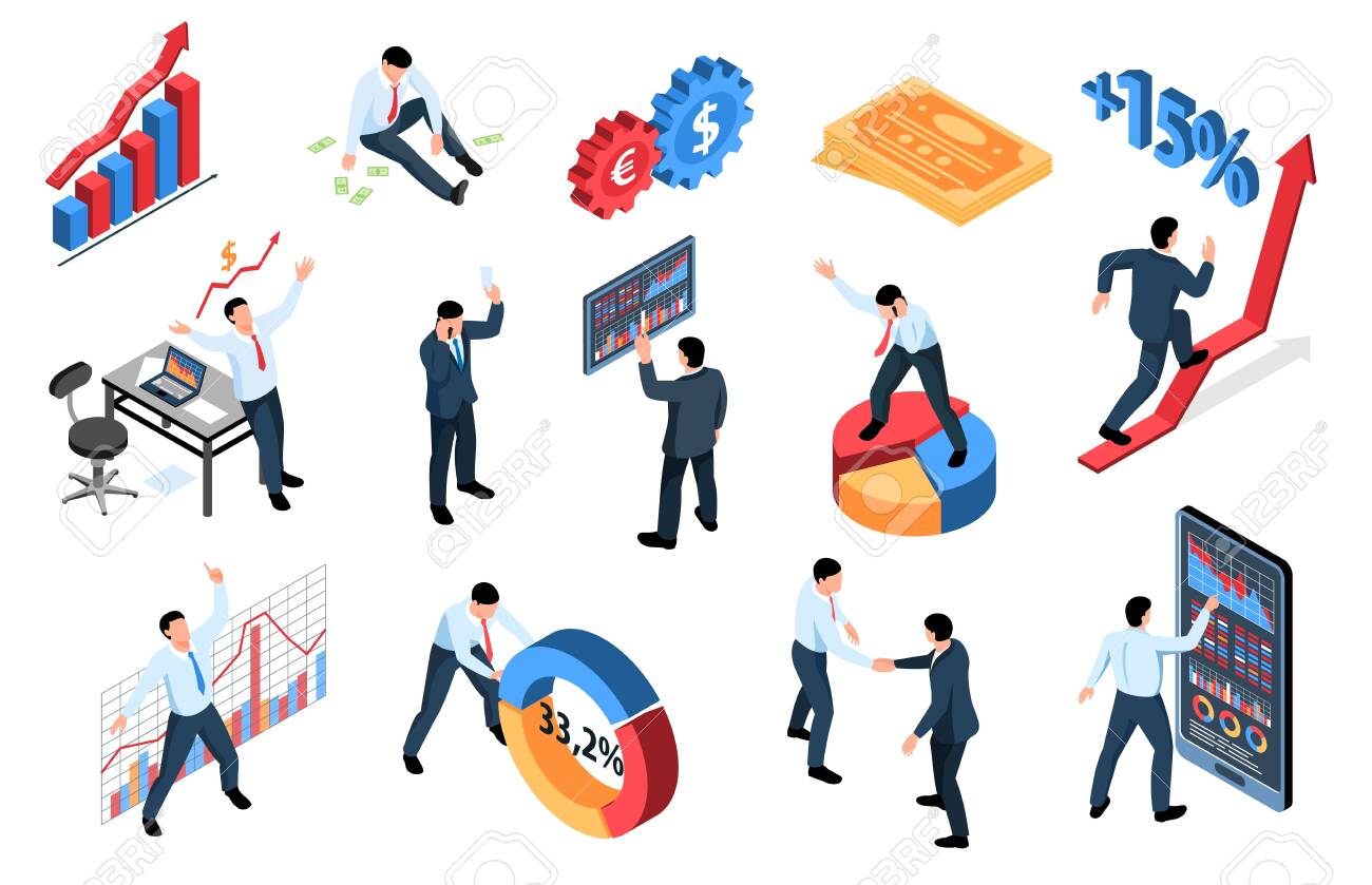 Isometric stock market exchange trading finance set of isolated icons with graphs diagram signs and people vector illustration - 132818855 Isometric stock market exchange trading finance set of isolated icons with graphs diagram signs and people vector illustration - 132818855