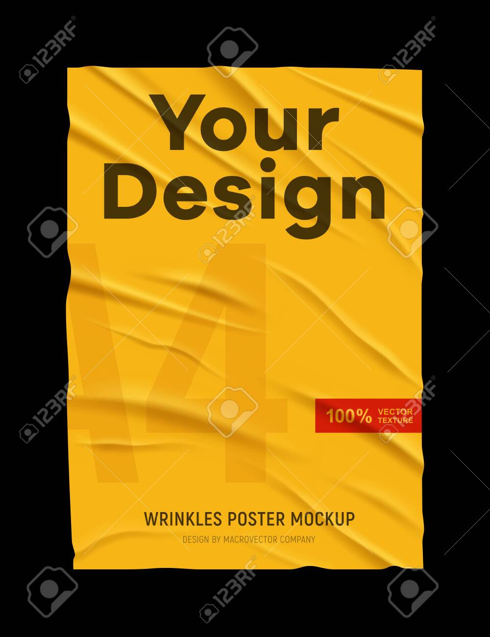 Download Wrinkled Badly Glued Crumpled Yellow Paper Poster Mock Up Texture Black Background Your Design Realistic Vector Illustration Royalty Free Cliparts Vectors And Stock Illustration Image 145176687