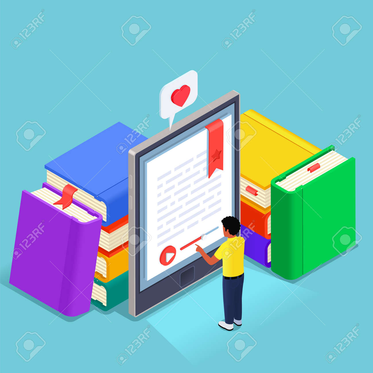 Digital Online Library Isometric Concept - 171636185 Digital Online Library Isometric Concept - 171636185