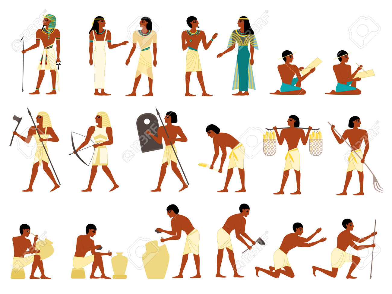 Ancient Egyptian People Set Royalty Free SVG, Cliparts, Vectors