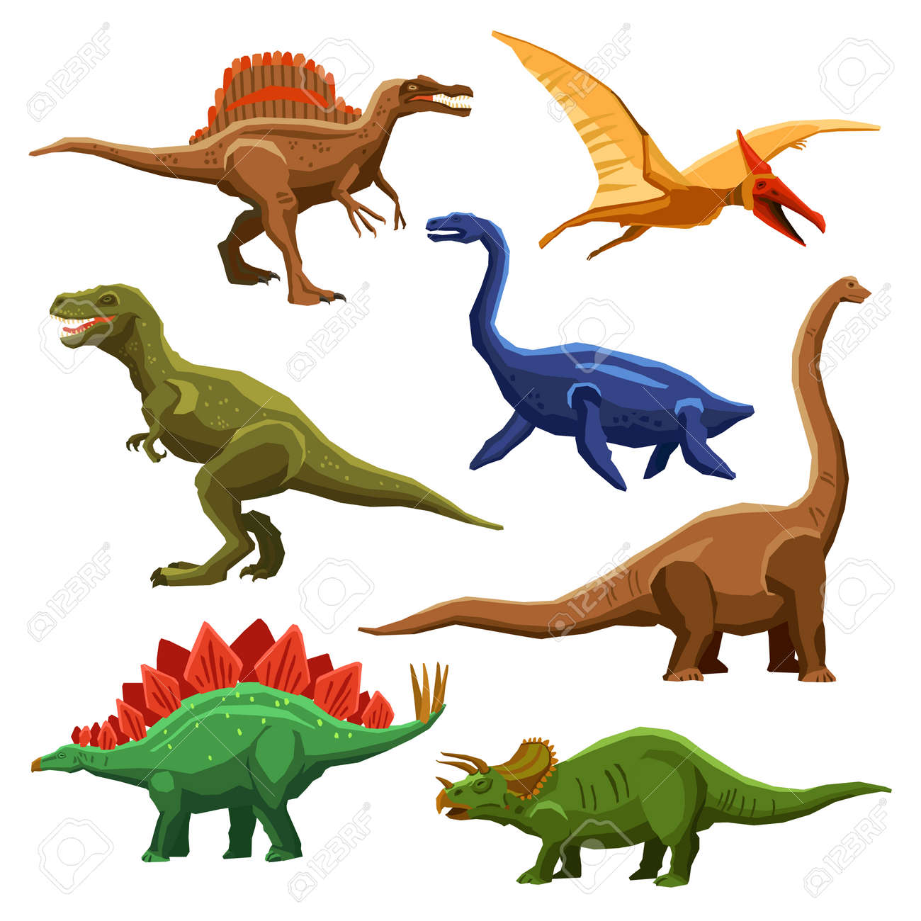 Dinosaurs color icons set in cartoon style on white background isolated vector illustration - 165585780 Dinosaurs color icons set in cartoon style on white background isolated vector illustration - 165585780