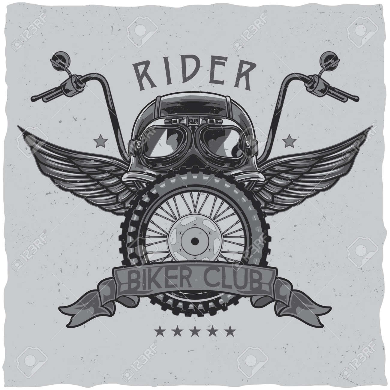 Motorcycle theme t-shirt label design with illustration of helmet, glasses, wheel and wings - 166499102 Motorcycle theme t-shirt label design with illustration of helmet, glasses, wheel and wings - 166499102