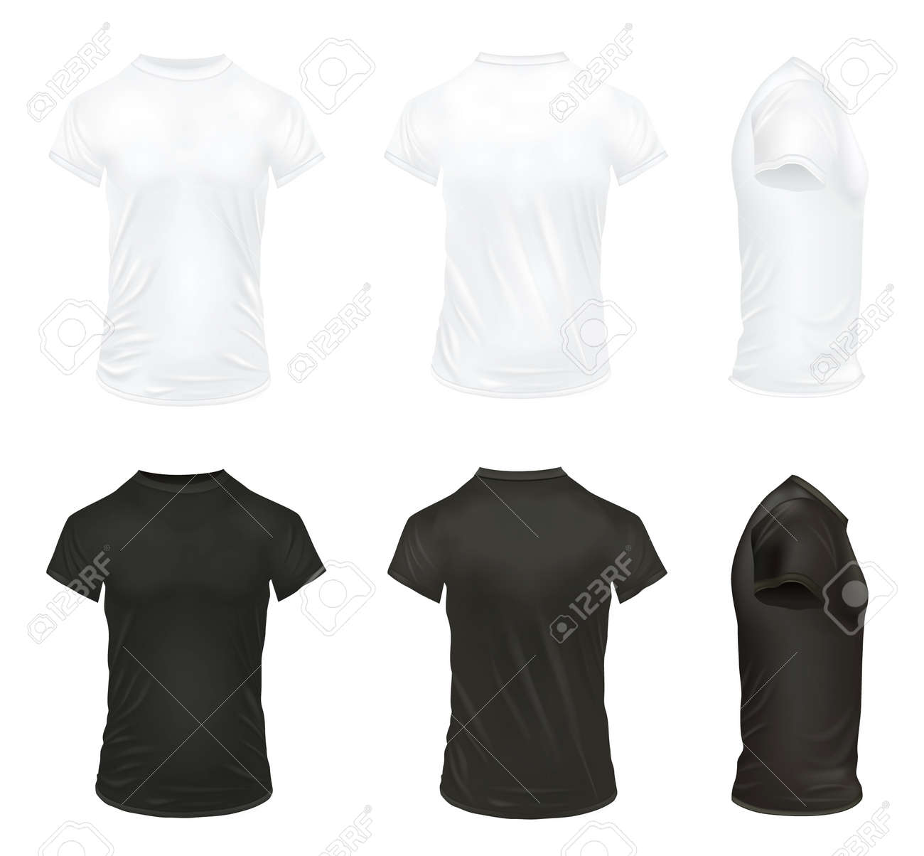 Black and white realistic t shirt icon set for men and with realistic folds vector illustration - 166614641 Black and white realistic t shirt icon set for men and with realistic folds vector illustration - 166614641