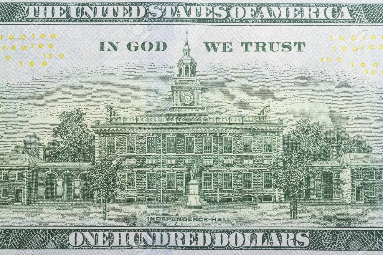 One hundred dollars bill reverse side close up - 110302789 One hundred dollars bill reverse side close up - 110302789