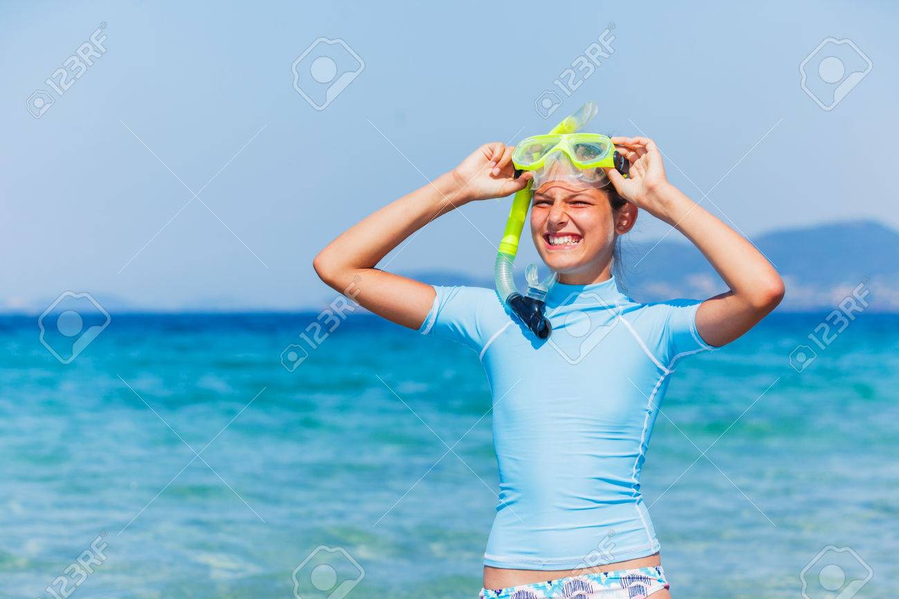 Download Joyful Girl In Yellow Mask Going Scuba Diving Stock Photo Picture And Royalty Free Image Image 56799124 PSD Mockup Templates