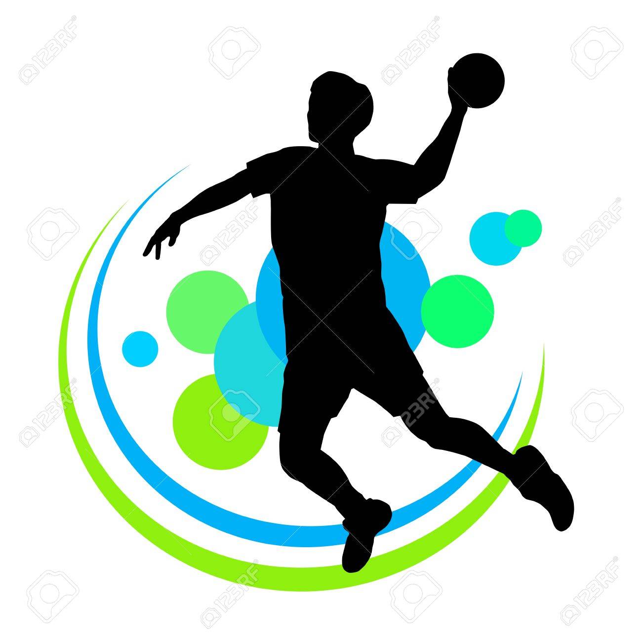 要素とハンドボール選手のシルエット のイラスト素材 ベクタ Image