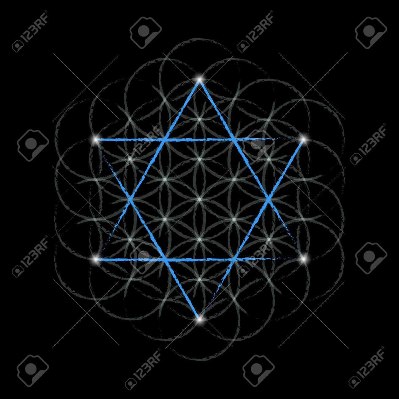 flower of life with david star sacred geometry vector illustration
