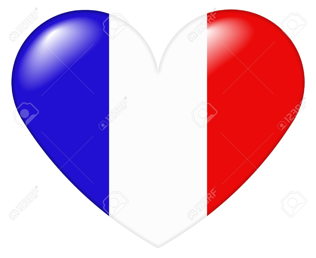 フランスの色とハートのイラストは 白い背景で隔離 3 D 外観と反射ハイライトのフラグです の写真素材 画像素材 Image