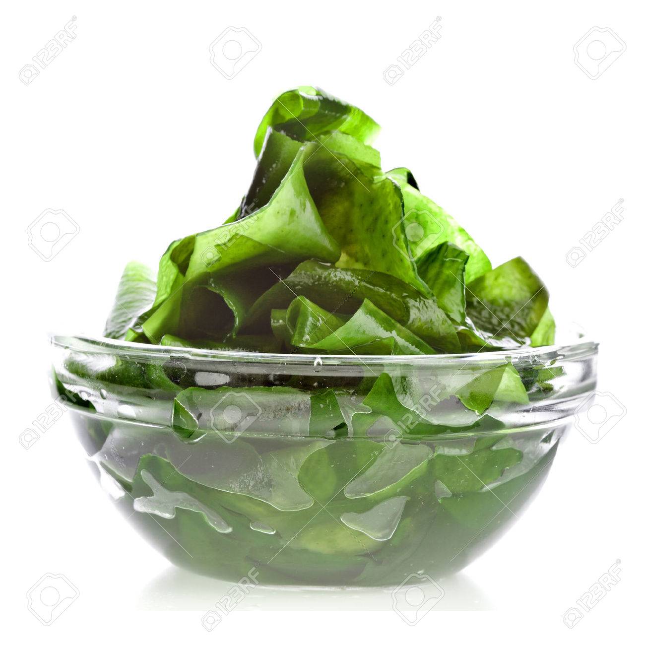 seaweed kelp laminaria in glass bowl close up isolated on white background - 24397407 seaweed kelp laminaria in glass bowl close up isolated on white background - 24397407