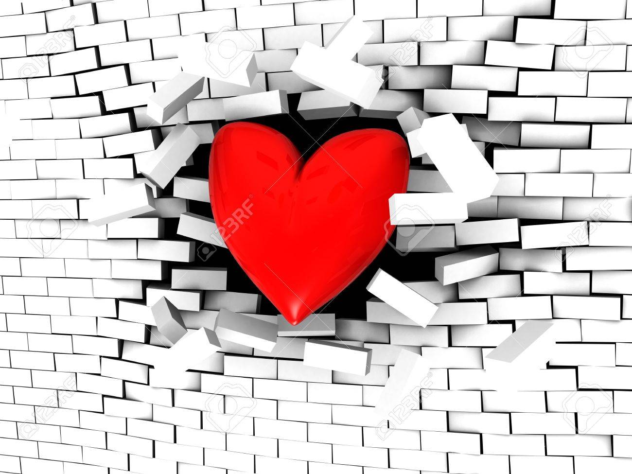 3d Darstellung Der Stilisierten Herz Brechen Weisse Mauer Lizenzfreie Fotos Bilder Und Stock Fotografie Image 4268977