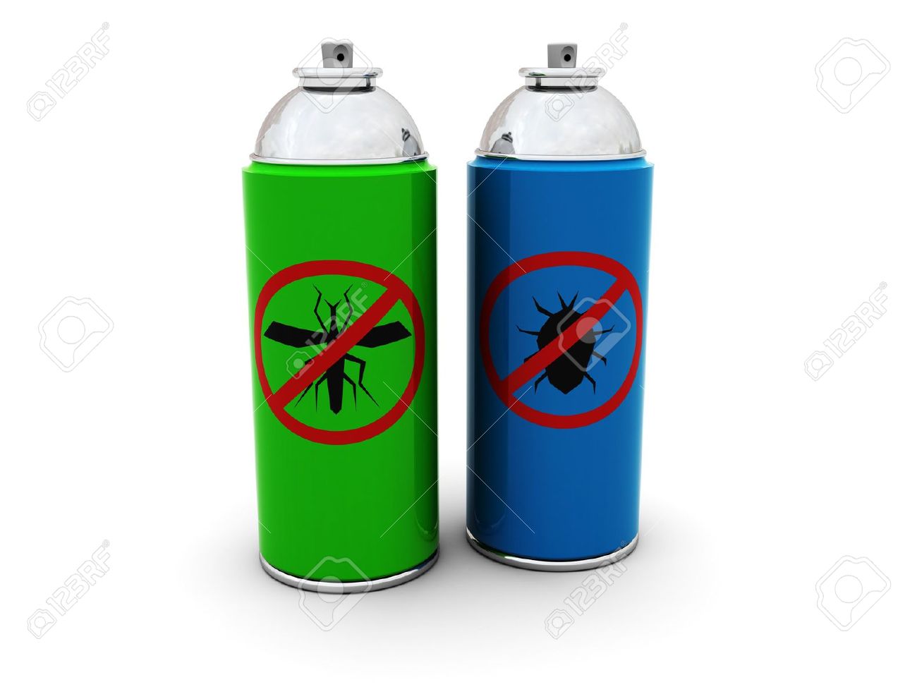 3d illustration of insecticide spray cans over white background