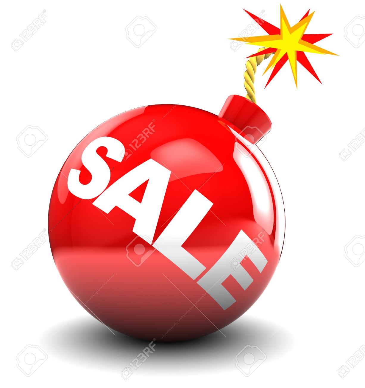 illustrazione 3d astratto della bomba rosso con segno in vendita, su sfondo bianco Archivio Fotografico - 8534463