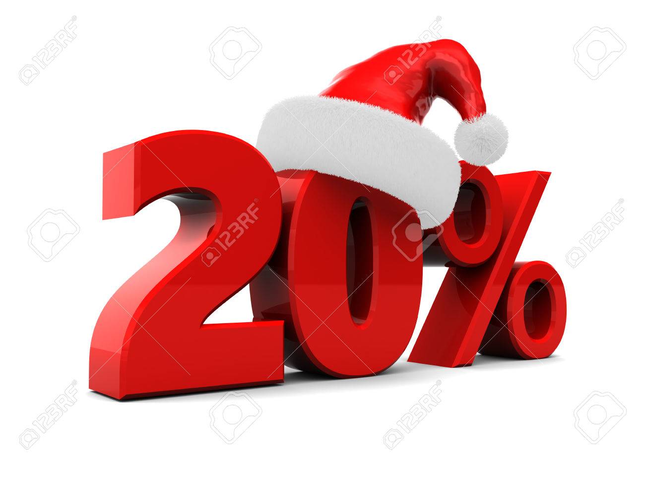 3d illustration of 20 percent christmas discount over white stock