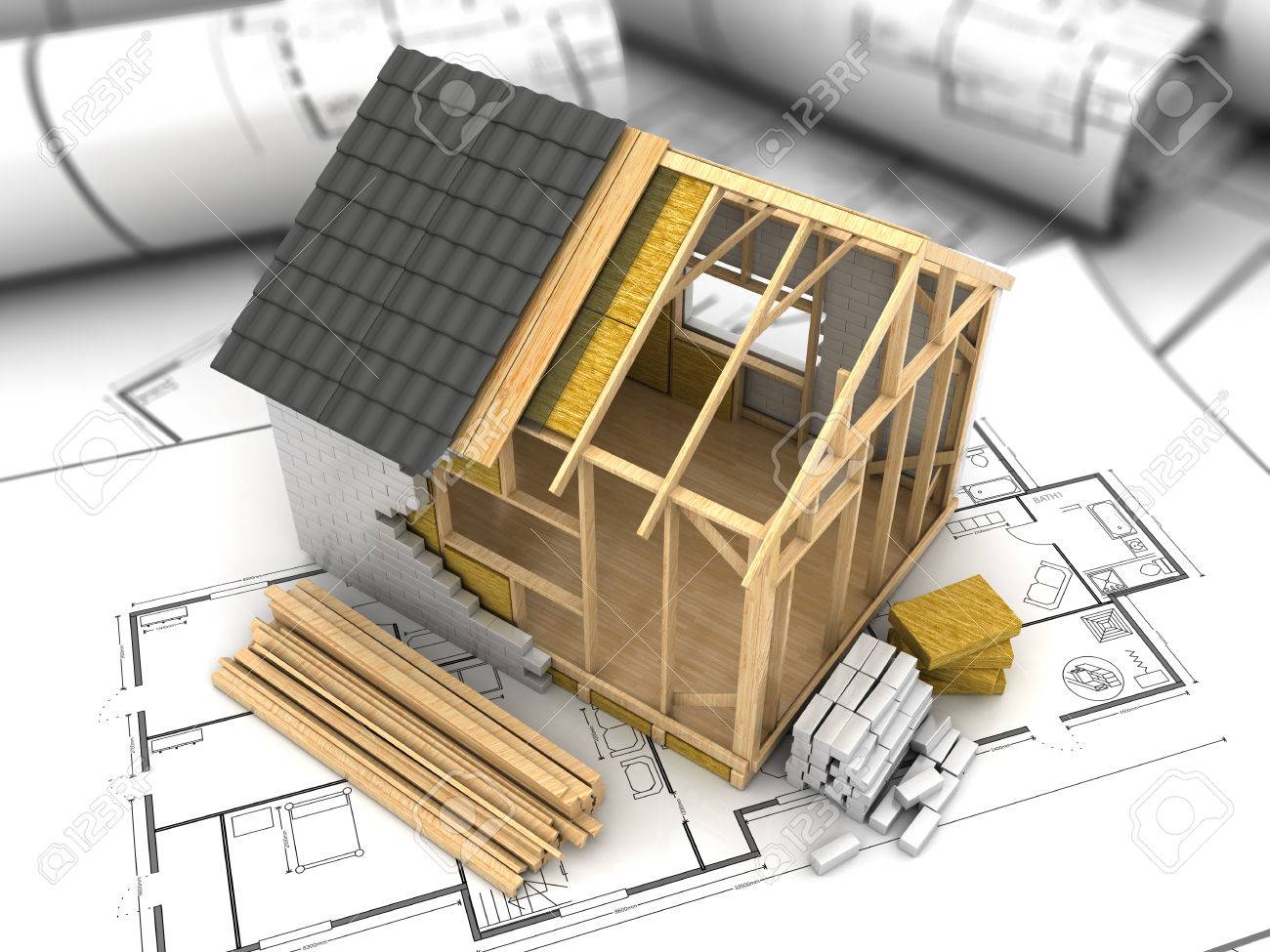 Download 3d Illustration Of Modern Frame House Project Model Stock Photo Picture And Royalty Free Image Image 40375460