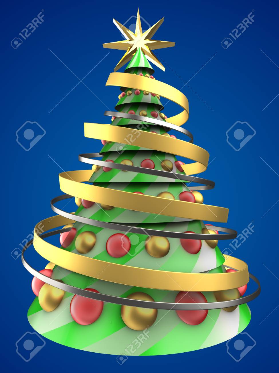 Illustrazione 3d Dellalbero Di Natale Sopra Priorità Bassa Blu Con Le Sfere Di Vetro