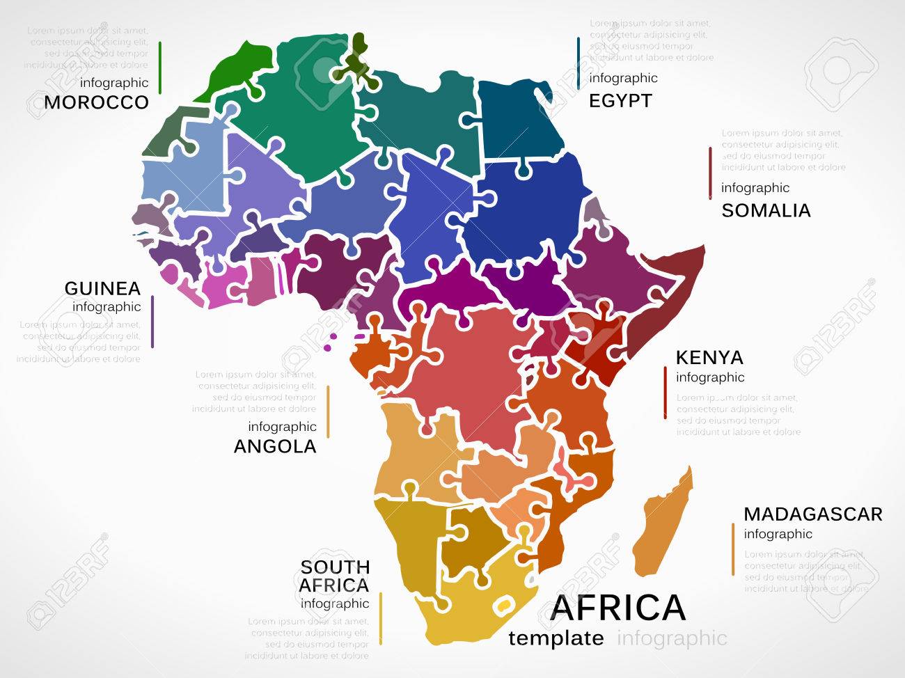 map of africa concept infographic template with countries made