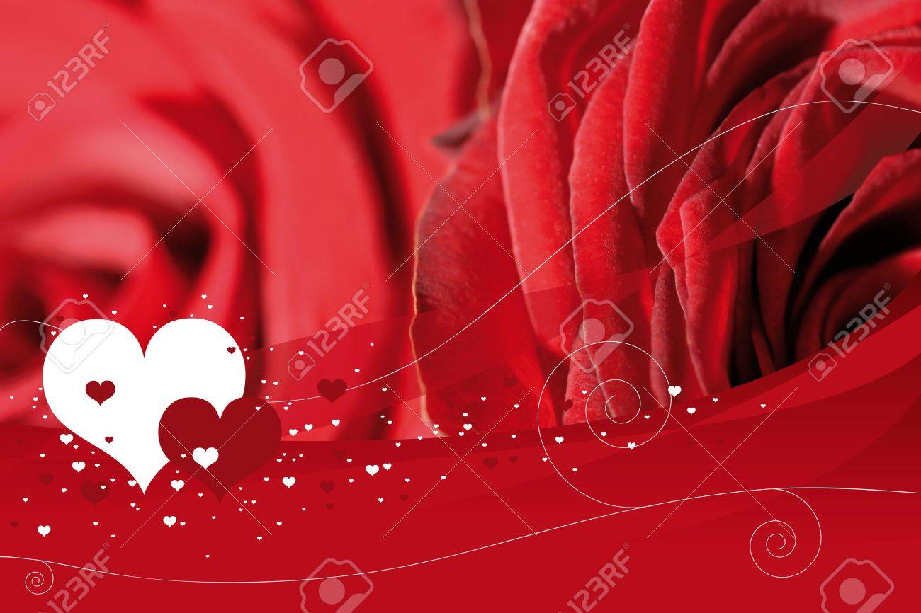 a red background with roses and hearts stock photo 807527