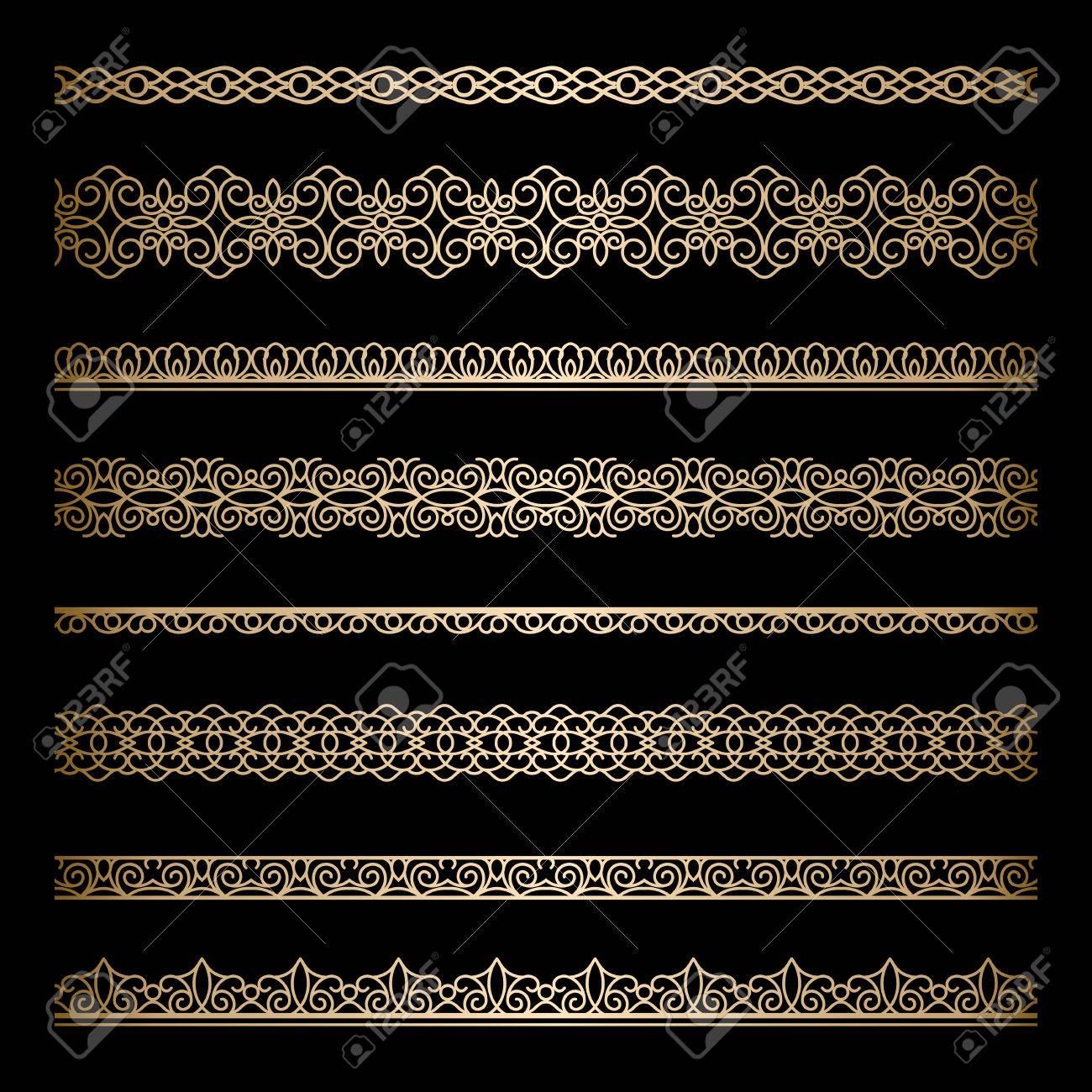 黒のビンテージのゴールドの罫線のセット のイラスト素材 ベクタ Image