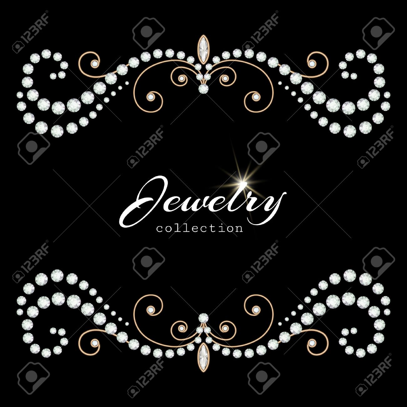 ダイヤモンドと真珠黒 エレガントなジュエリーの背景上でビンテージ ゴールドジュ エリー フレーム のイラスト素材 ベクタ Image