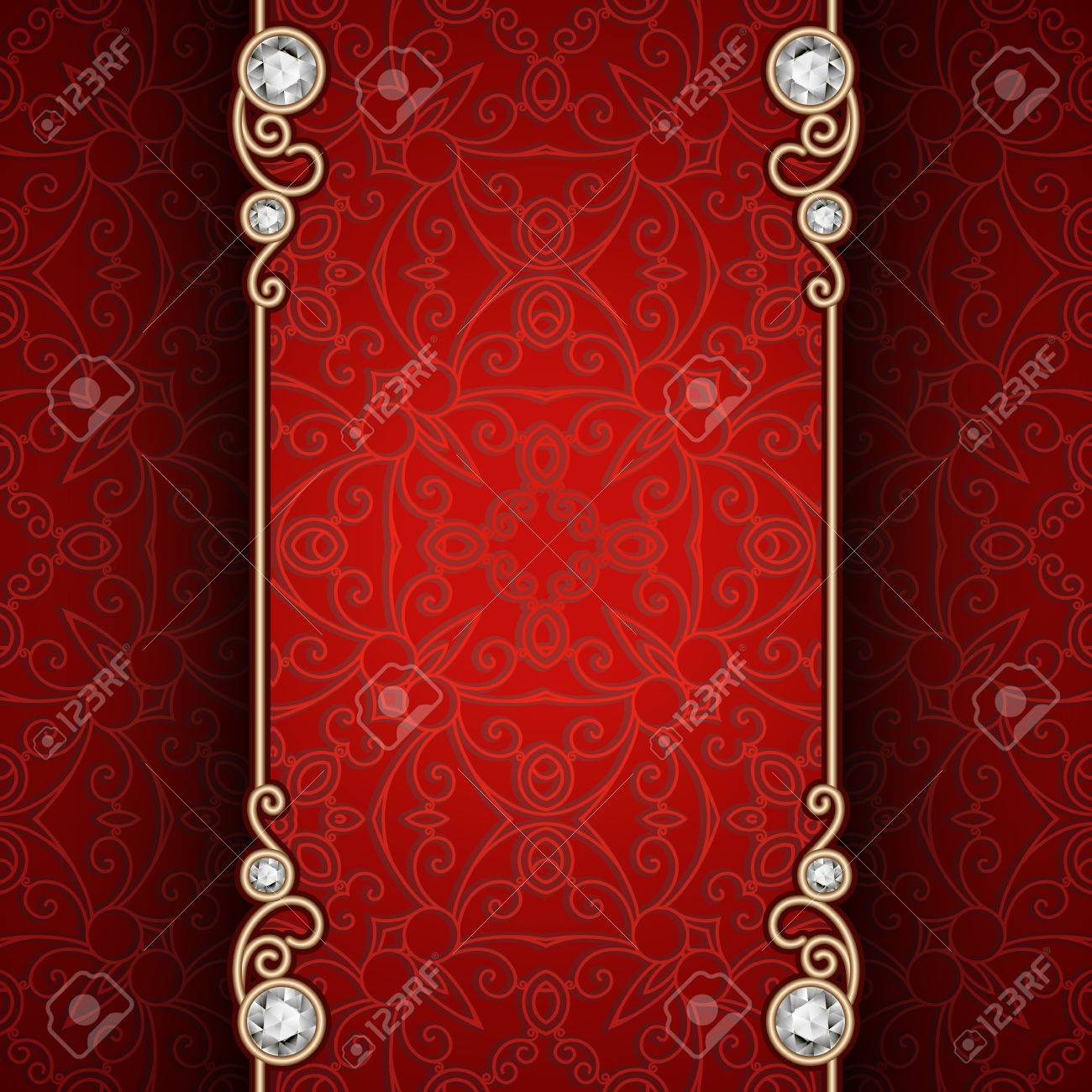 Vintage Gold Frame With Jewelry Borders On Ornamental Red