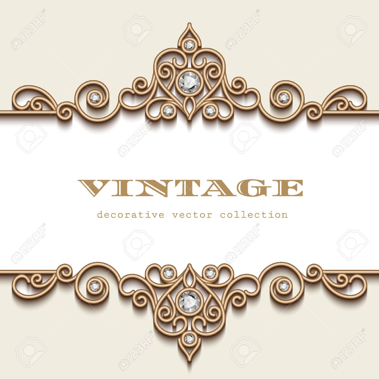 ヴィンテージ ゴールド ジュエリー フレーム ホワイト 分周器要素 ジュエリー枠飾りとエレガントなヘッダー のイラスト素材 ベクタ Image