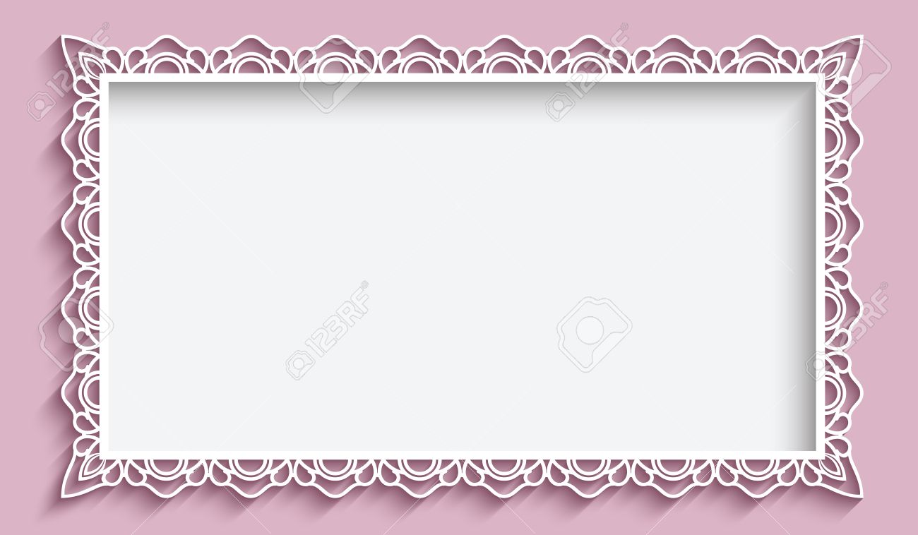 Rectangle frame with paper lace border ornament, vintage background, greeting card or wedding invitation template - 50896530 Rectangle frame with paper lace border ornament, vintage background, greeting card or wedding invitation template - 50896530