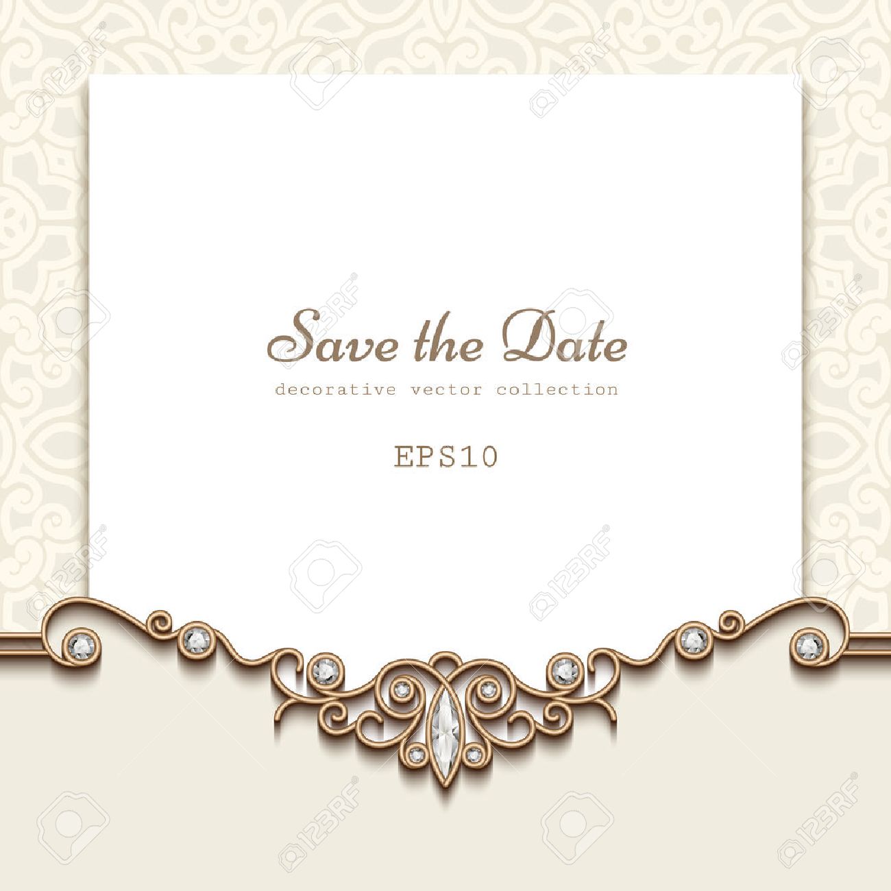 elegant save the date card with jewelry diamond decoration vintage