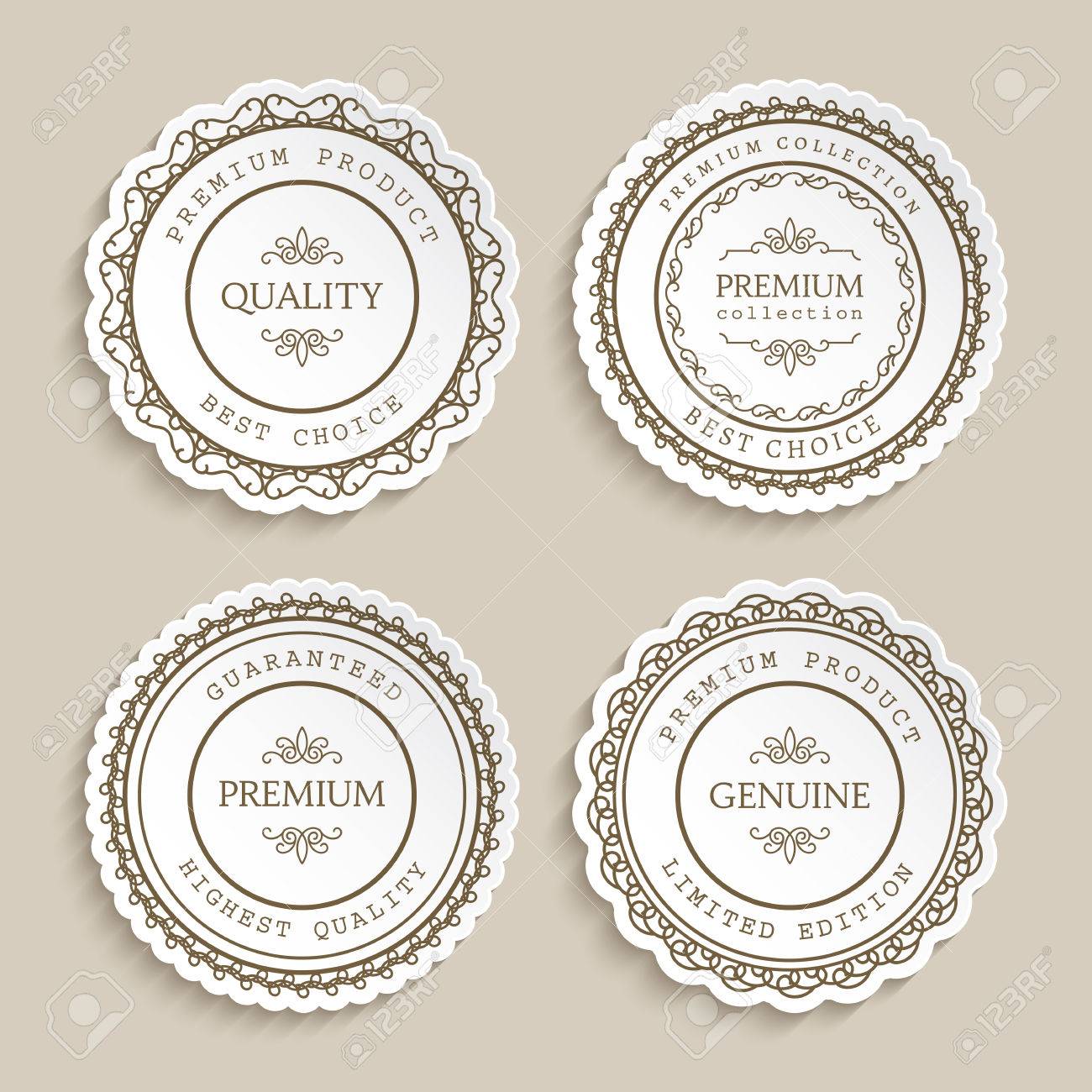 set of vintage labels with ornamental border badges round stickers