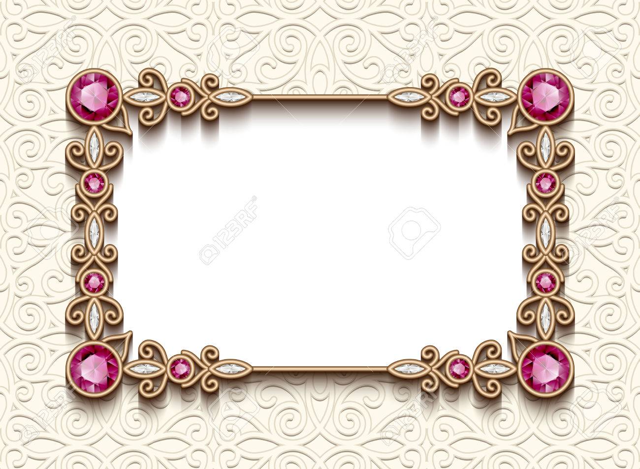 Carte Vintage Avec Des Bijoux En Diamant Decoration Cadre Rectangle D Or Invitation De Mariage Elegant Ou D Un Modele D Annonce Clip Art Libres De Droits Vecteurs Et Illustration Image