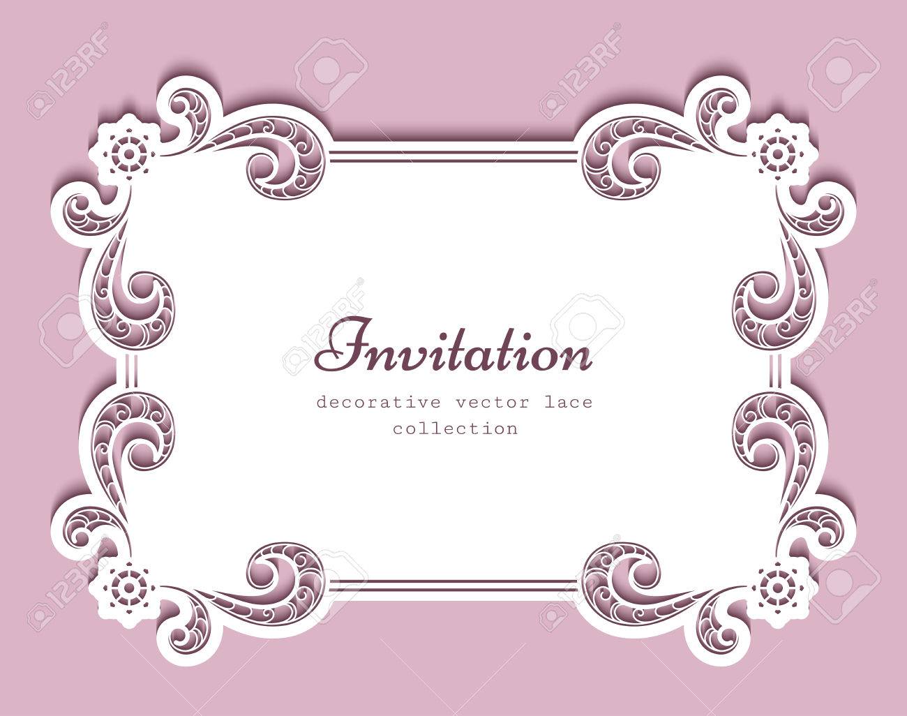 Cadre Rectangulaire Avec Bordure De Dentelle En Papier Decoupe Carte De Voeux Ou Modele D Invitation De Mariage Clip Art Libres De Droits Vecteurs Et Illustration Image