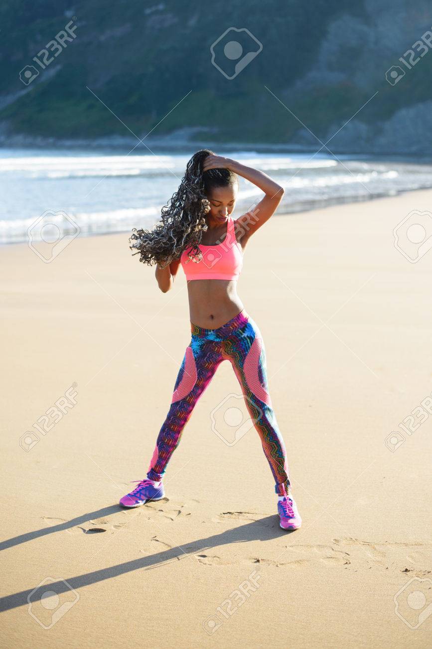 Black Beautiful Sportswoman On Beach Summer Outdoor Workout Stock Photo Picture And Royalty Free Image Image 63818979