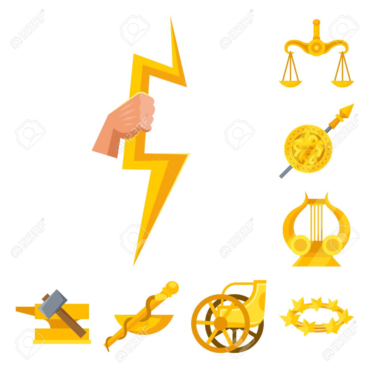 속성 및 그리스 로고의 벡터 일러스트 레이 션. 주식에 대한 속성 및 신 벡터 아이콘의 컬렉션입니다. 로열티 무료 사진, 그림, 이미지  그리고 스톡포토그래피. Image 131232028