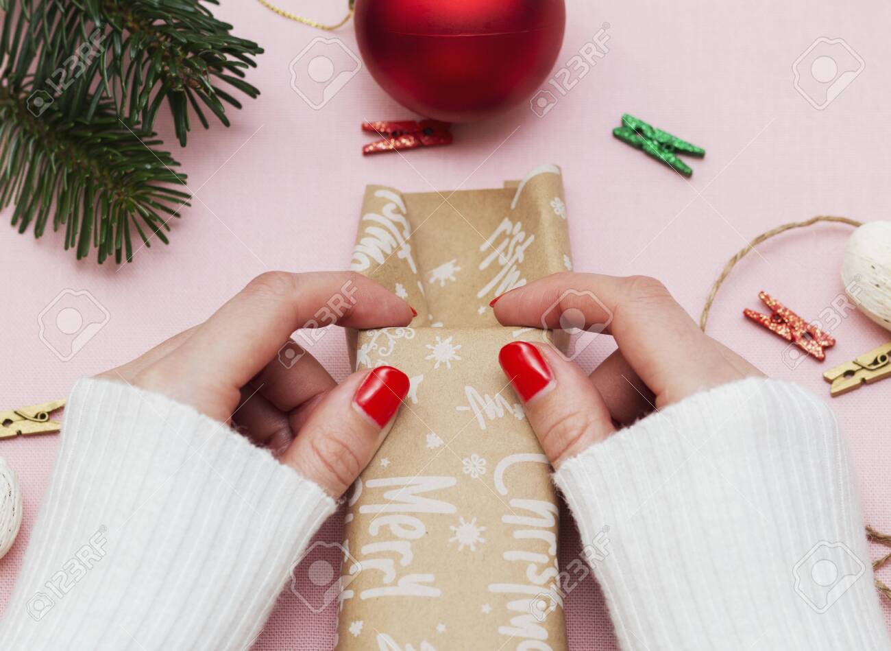 handmade, beautiful simple wrapping gift for the holidays on paper with the inscription Christmas - 133122936 handmade, beautiful simple wrapping gift for the holidays on paper with the inscription Christmas - 133122936