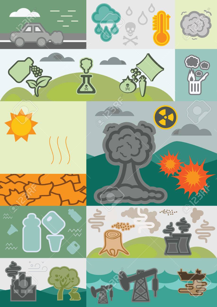 ベクトル イラスト 汚染土壌中毒酸性雨や地球温暖化環境問題モジュール イメージを含む空気 のイラスト素材 ベクタ Image