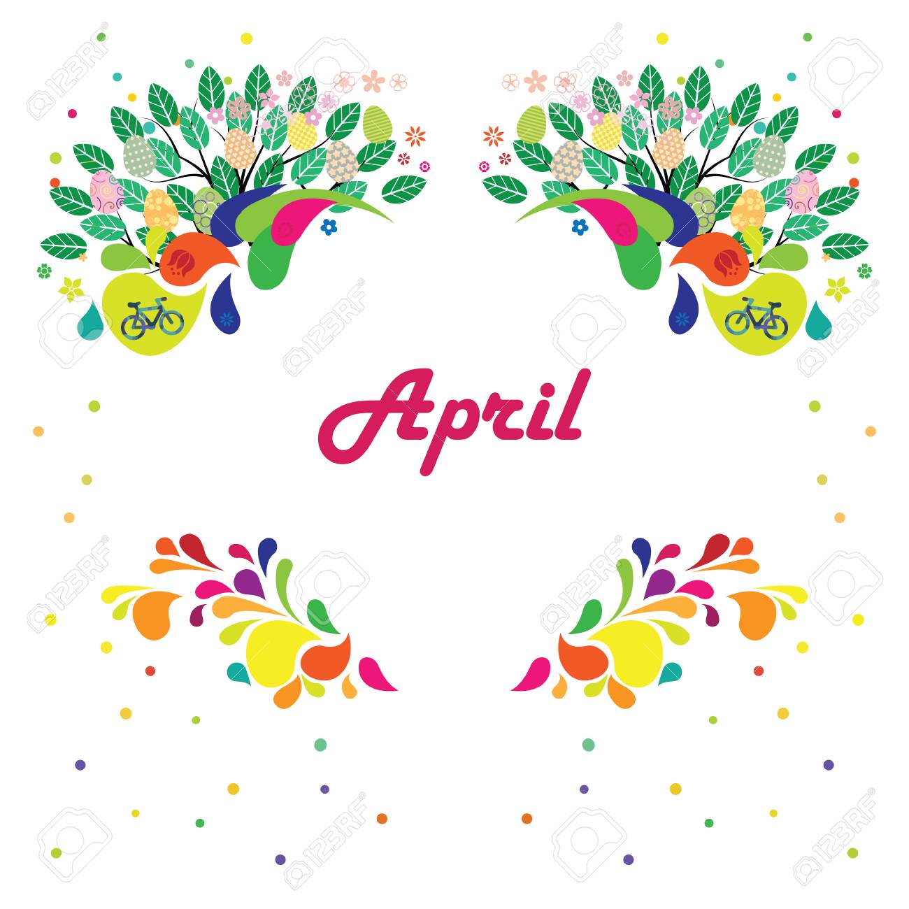 Vector Illustration For April Month Calendar Page With Symmetrical Stylish Seasonal Symbols Royalty Free Cliparts Vectors And Stock Illustration Image