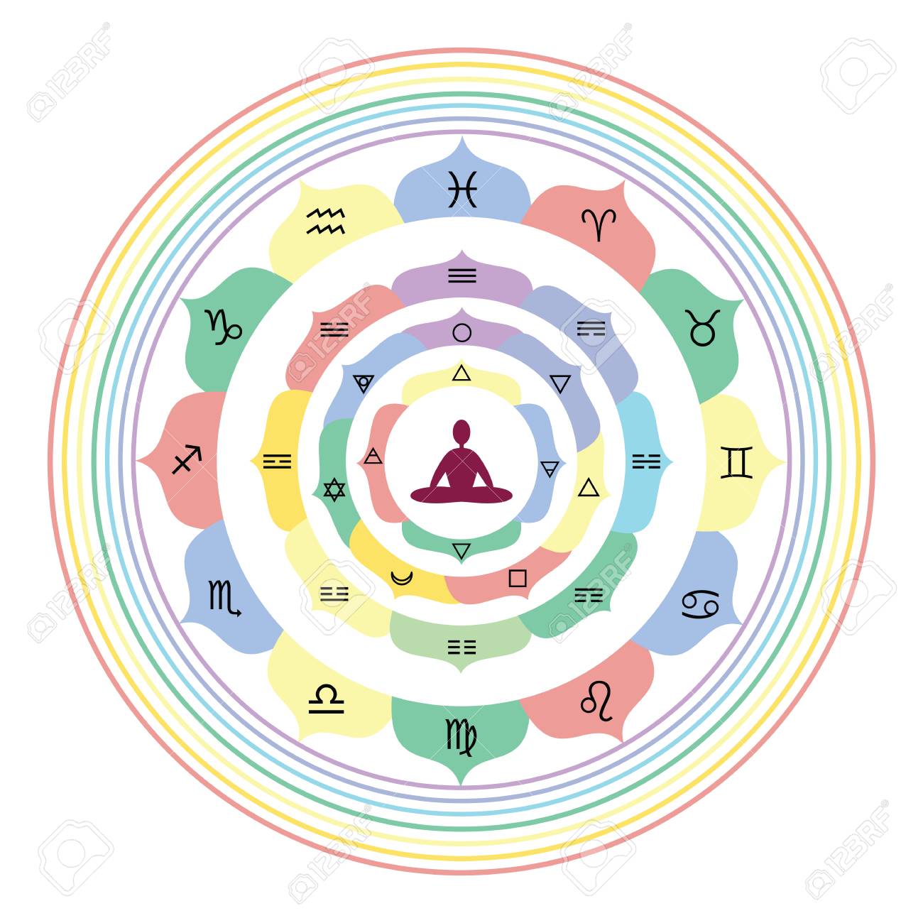 ベクトル イラスト 蓮のお花 干支のチャクラと変化記号 のイラスト素材 ベクタ Image