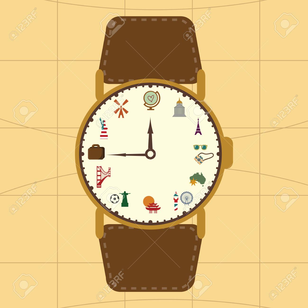 Blog Around Clock >> Vector Illustration Vintage Colors Clock Concept For Travel Blog Around Clock >> Vector Illustration Vintage Colors Clock Concept For Travel