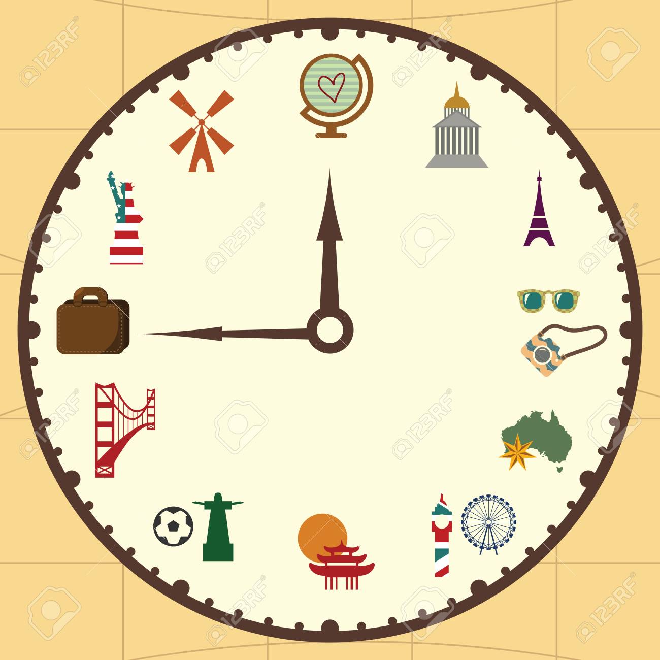 Blog Around Clock >> Vector Illustration Clock Concept For Travel Blog Or Touristic Blog Around Clock >> Vector Illustration Clock Concept For Travel Blog Or Touristic