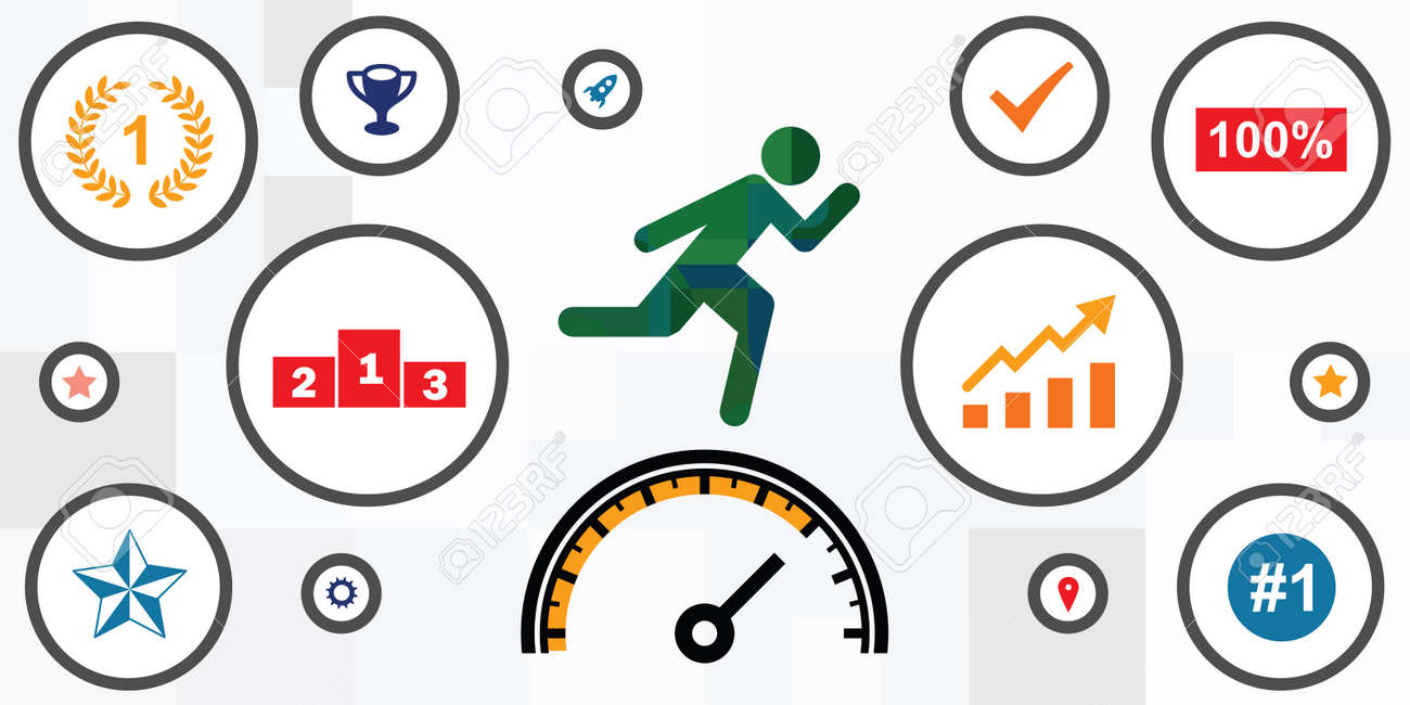 vector illustration of running person and speedometer for productivity and moving fast - 169022785 vector illustration of running person and speedometer for productivity and moving fast - 169022785