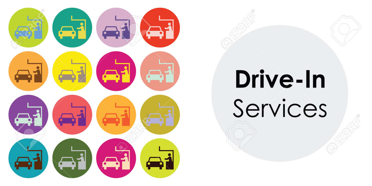 vector illustration of drive in services with colorful icons grid - 169022824 vector illustration of drive in services with colorful icons grid - 169022824