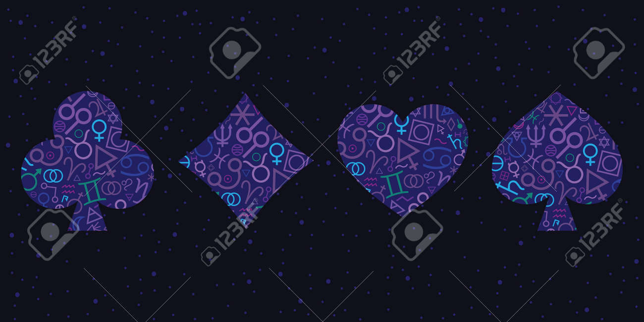 vector illustration of blue four card suit with mystic symbols for fortune telling visuals - 169022826 vector illustration of blue four card suit with mystic symbols for fortune telling visuals - 169022826