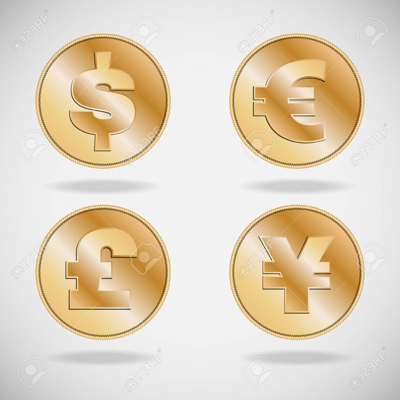 様々 な通貨のシンボル ドル ユーロ ポンド 円や元金貨 のイラスト素材 ベクタ Image