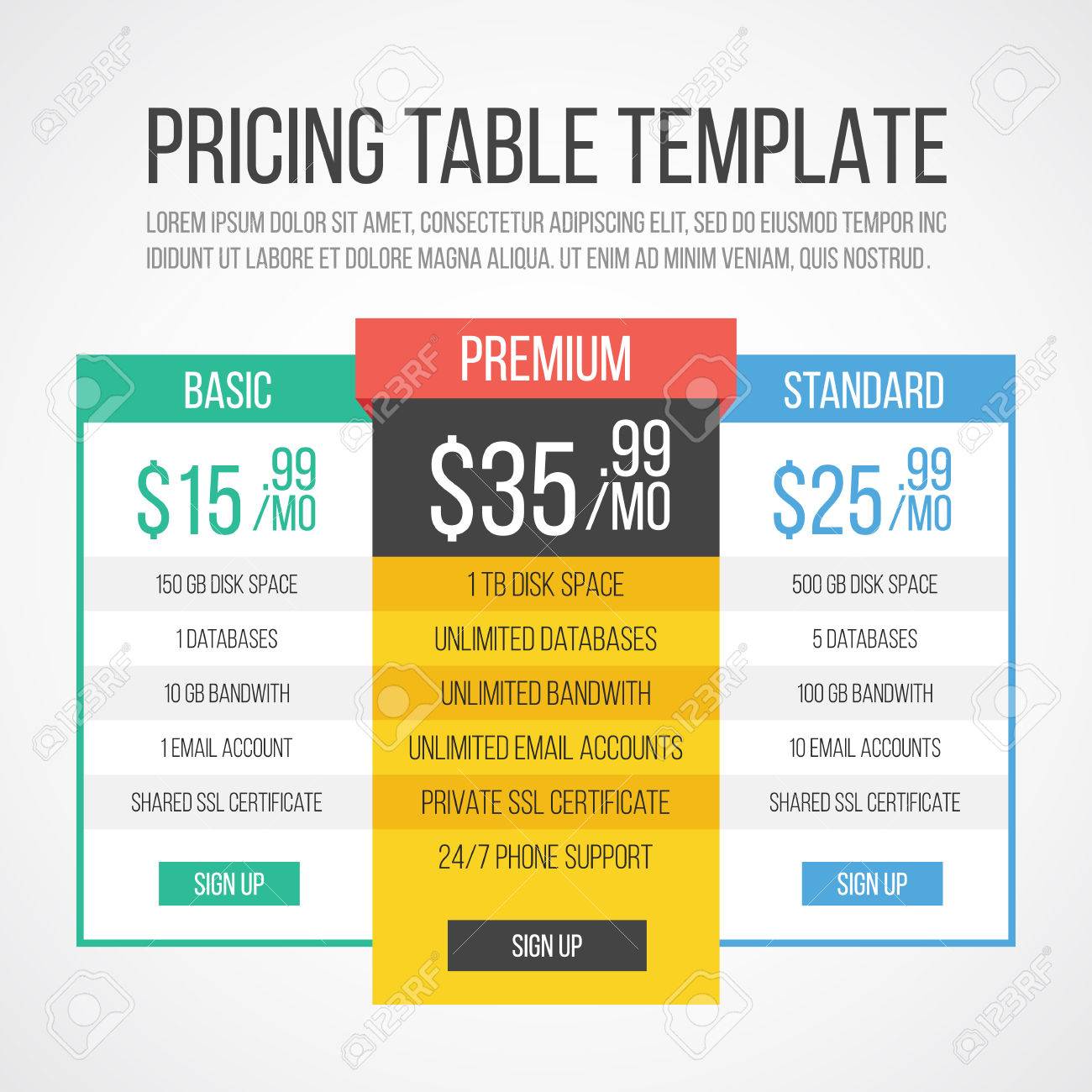 가격 테이블 템플릿 로열티 무료 사진, 그림, 이미지 그리고 스톡포토그래피. Image 38433897