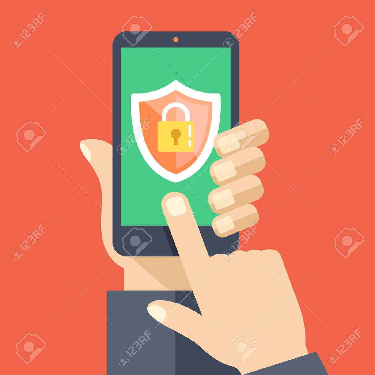 Mobile security app on smartphone screen. Flat design vector illustration - 50916251 Mobile security app on smartphone screen. Flat design vector illustration - 50916251